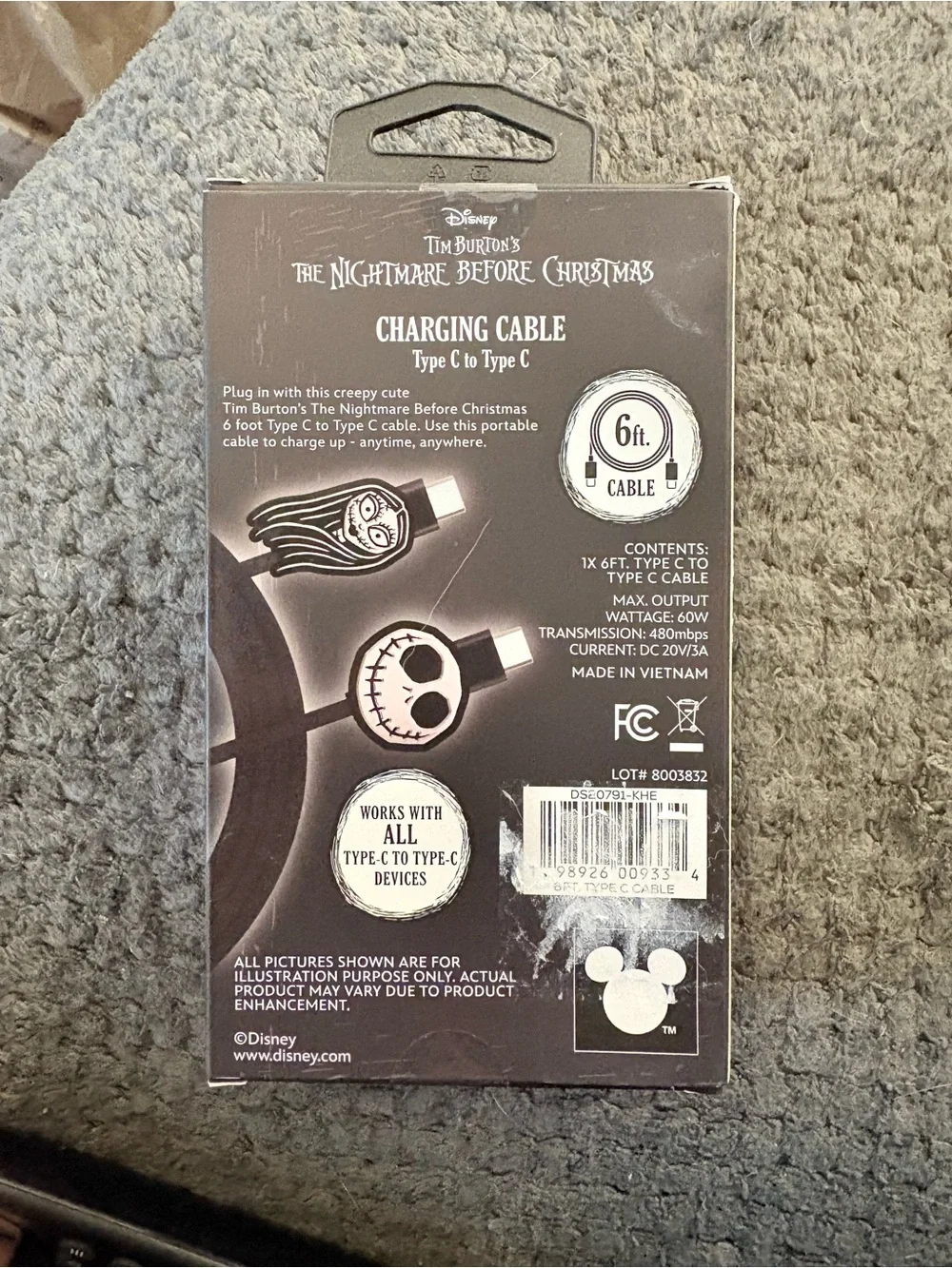 DISNEY NIGHTMARE BEFORE CHRISTMAS JACK AND SALLY 6 ' CHARGING CABLE TYPE C